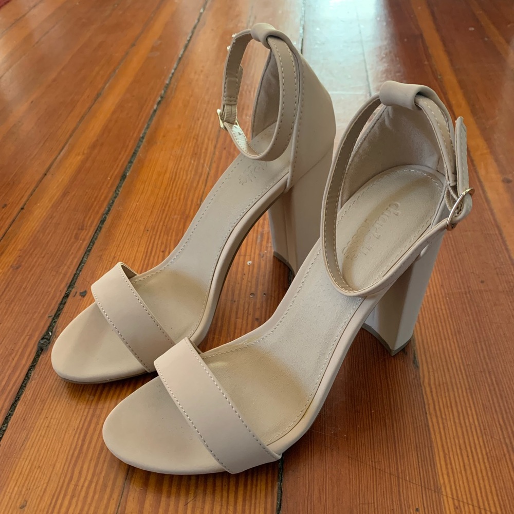 Charlotte Russe Block Heel Nude Strappy Sandal - Size 8